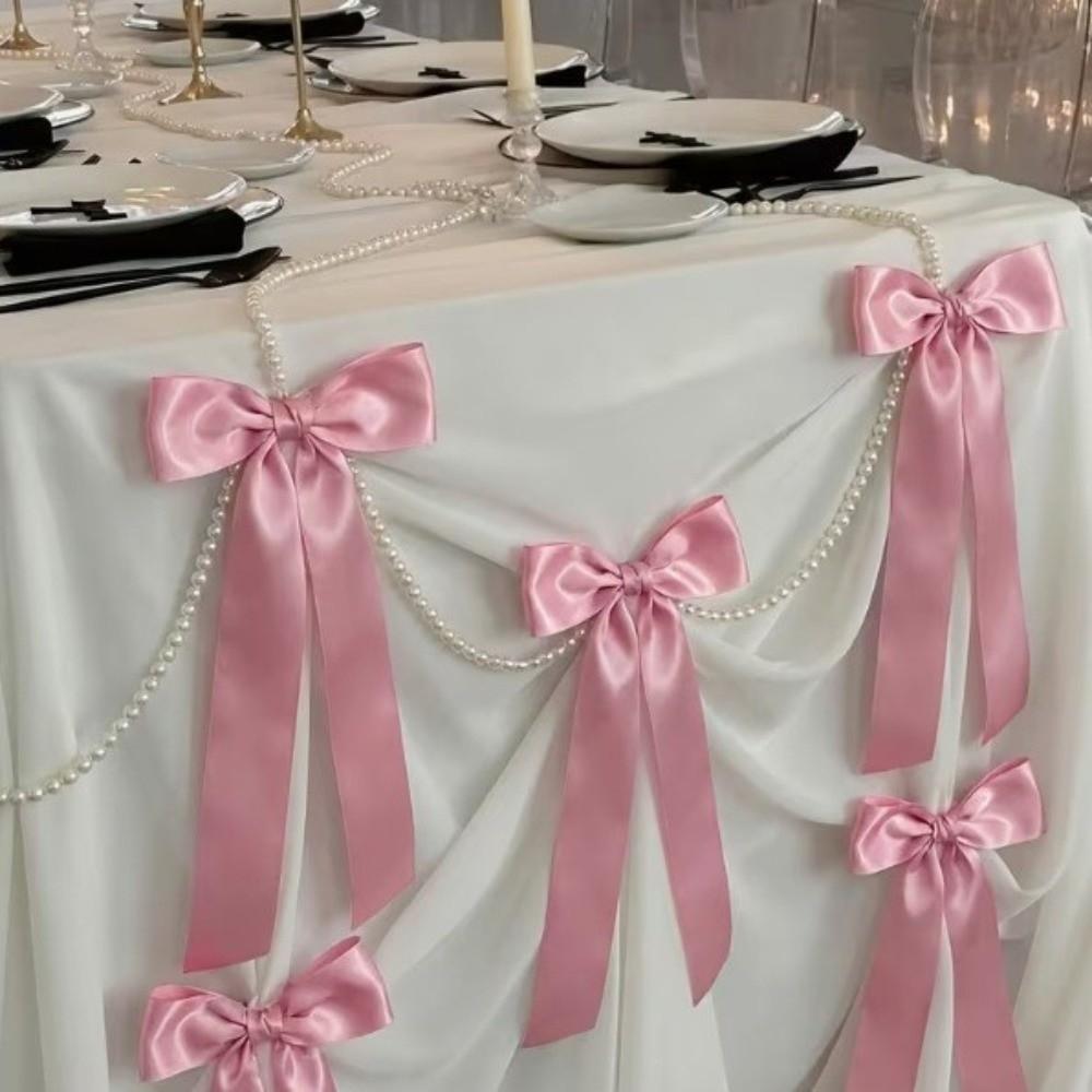 Faux Pearl Bowknot Banner Hanging Pendant Reusable Bow Beaded Garland Birthday Decor