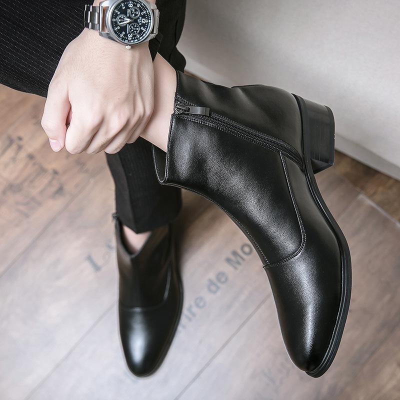 Leather Martin Boots Chelsea Boots Inner Heightening British Hairstylist High Top Leather Shoes Pointed Boots