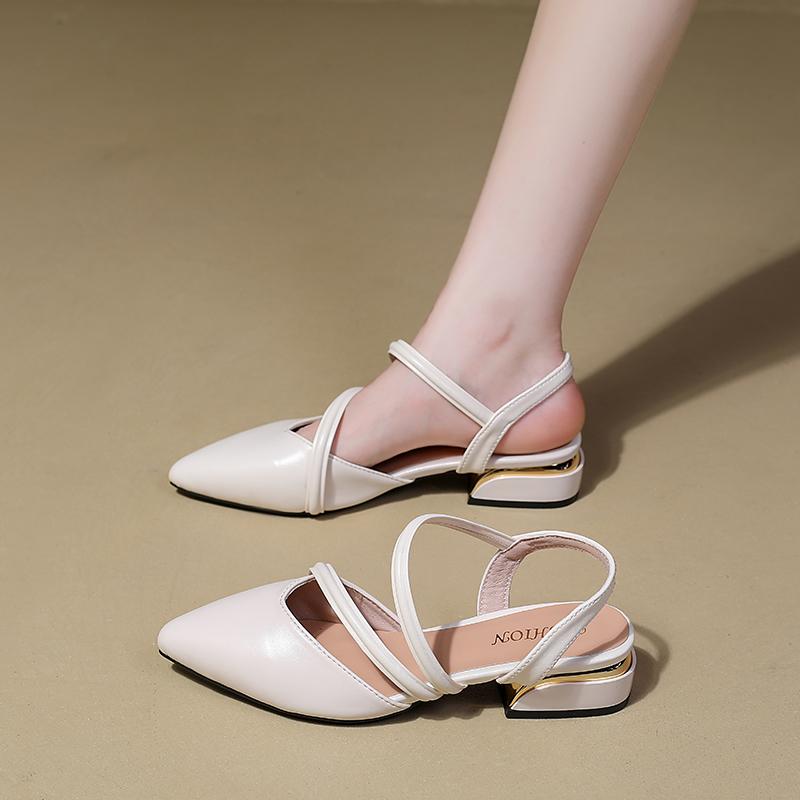 2025 New French  Pointed Sandals for Women Retro All-in-one Bag Head Shallow Mouth Summer Women High Heels