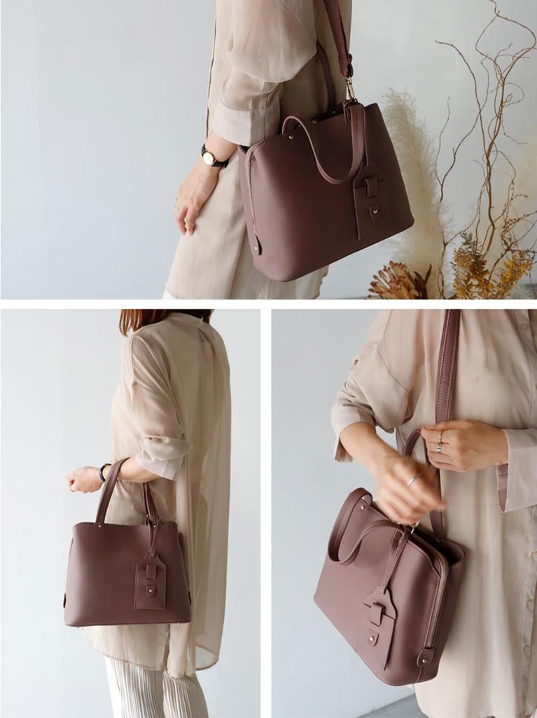 VITAFELICE Genuine Cowhide Leather 2-Way Square Handbag for Women, Vinb-l16045 (Old Plum)