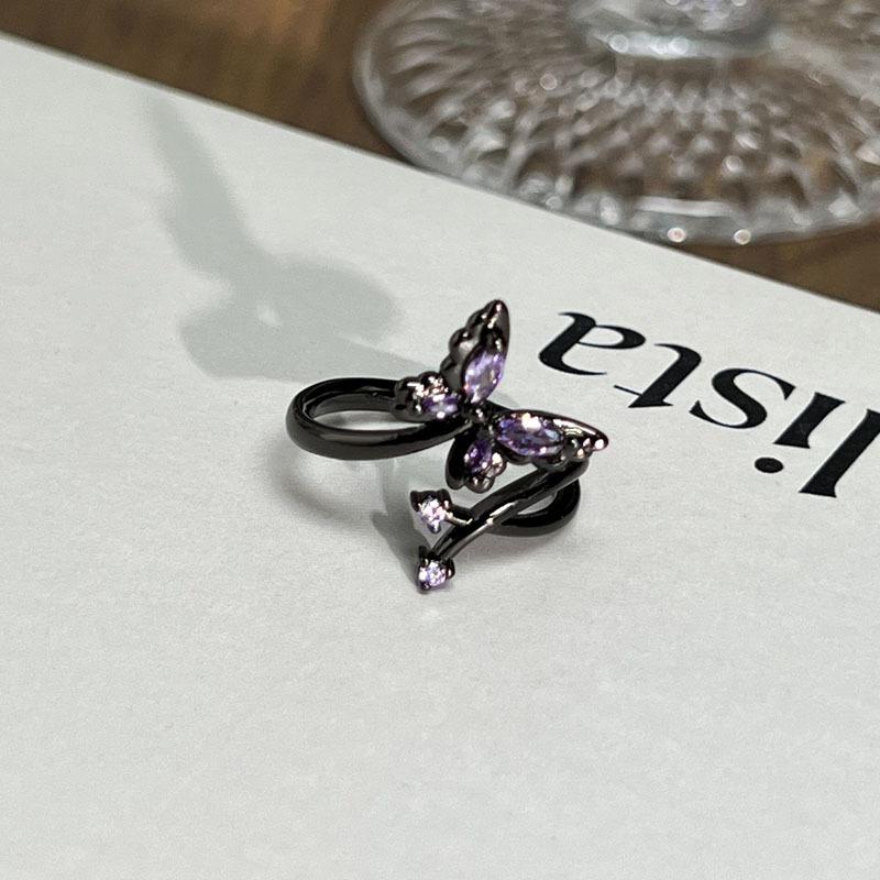 

2026 Dark Wind Creative Exquisite Purple Diamond Enamel Butterfly Ring Neutral Wind Spice Girl Personality Ring Tide Resizable