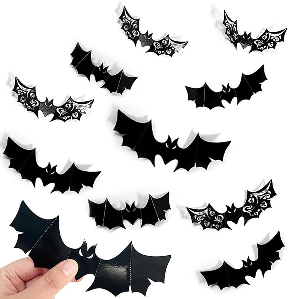 Spooky 3D Bats Wall Decor Halloween Sticker PVC Bats Window Decal Indoor Bathroom Home Party Decoration