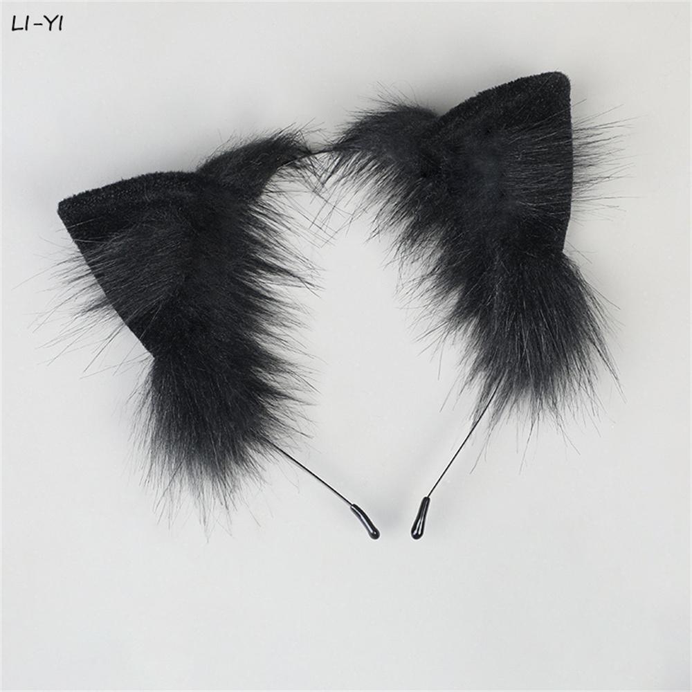 2Pcs/Set Plush Simulation Cat Ear Hair Accessories Cat Tail Cute Kitten Headgear Cosplay Comic-Con Animal Ears Headband