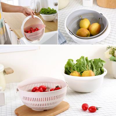 Yousheng Vegetable Draining Basket Food Grade PP Plastic Large Capacity Stackable Double Layer Design Non-Slip Handle Rapid Drainage Kitchen Storage
