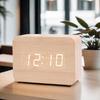 LED Digital Wood Desktop Clock Alarm Decoration Wooden Alarm Watch Table Voice Control Powered Electronic Desktop Clocks