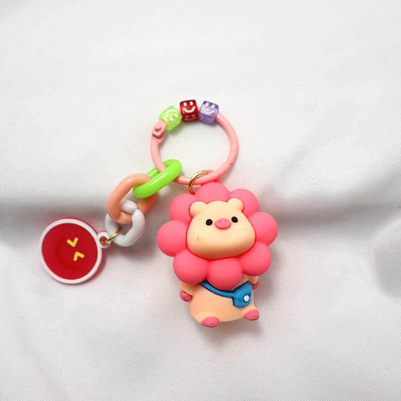 Sunflower Piggy Keychain Pendant Soft Rubber Pvc Doll Small Gift Gift Cute Car Cartoon Doll 1pcs