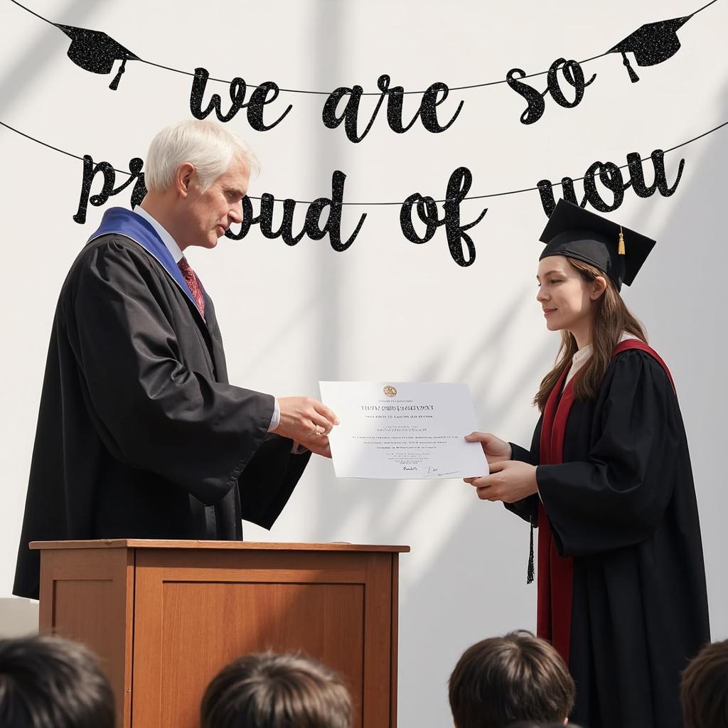 Graduation Decorations 2026, Black Glitter Congrats Grad Banner - We Are So Proud of You Congratulation Banner, Graduation Decorations Class Fo 2026