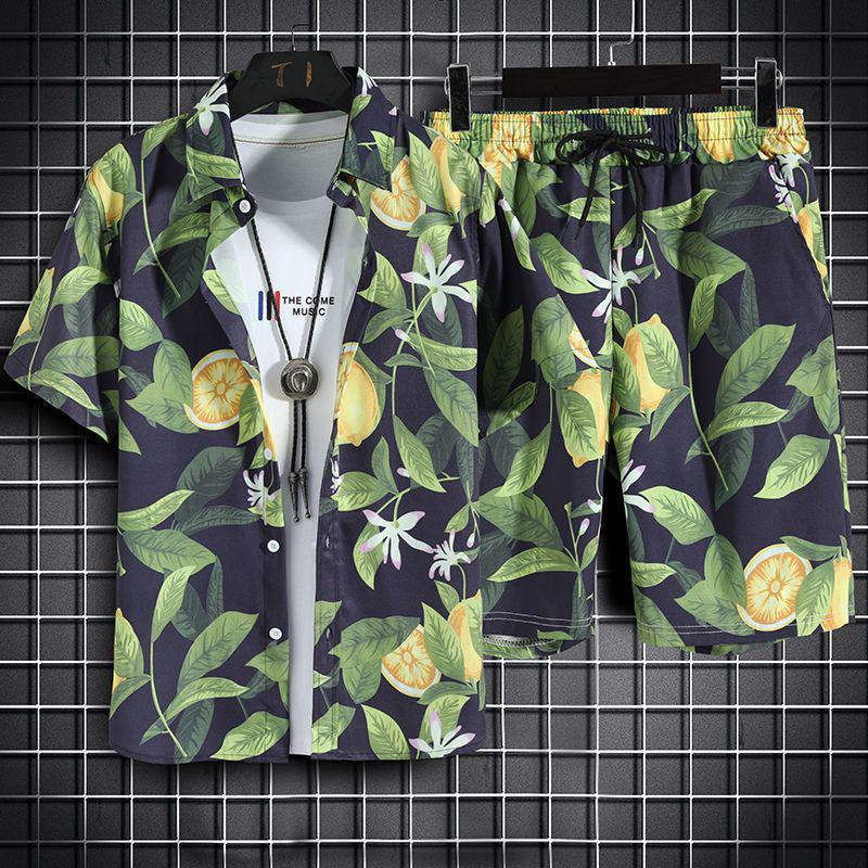 Hawaii Beachwear: Men's Trendy Casual Set - Short Sleeve Floral Shirt & Shorts Outfit