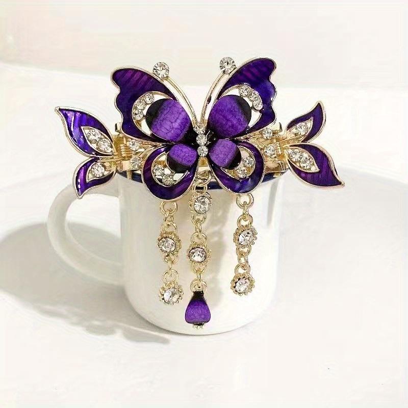 Elegant Butterfly Hair Claw with Sparkling Rhinestones and Stylish Tassel - Perfect for Weddings, Parties, and Everyday