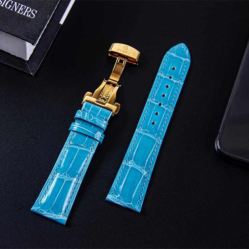 START-Turquoise Men's Watch Diamond Watch Week Function Automatic Mechanical Watch Butterfly Buckle Alligator Leather Strap