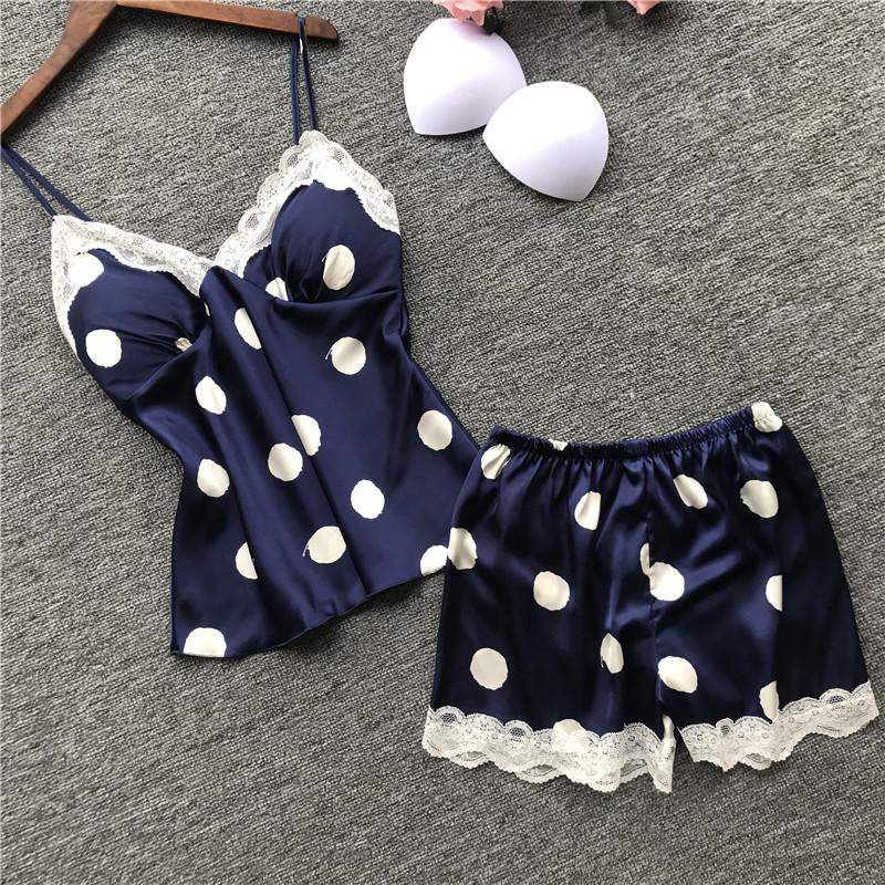 European and American new satin lace polka dot suspender shorts sex suit