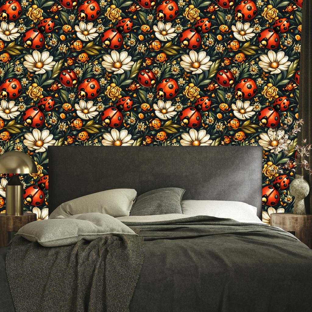 Ladybug Wallpaper Gold and Bottle Green for Living Room and Bedroom 50x1000