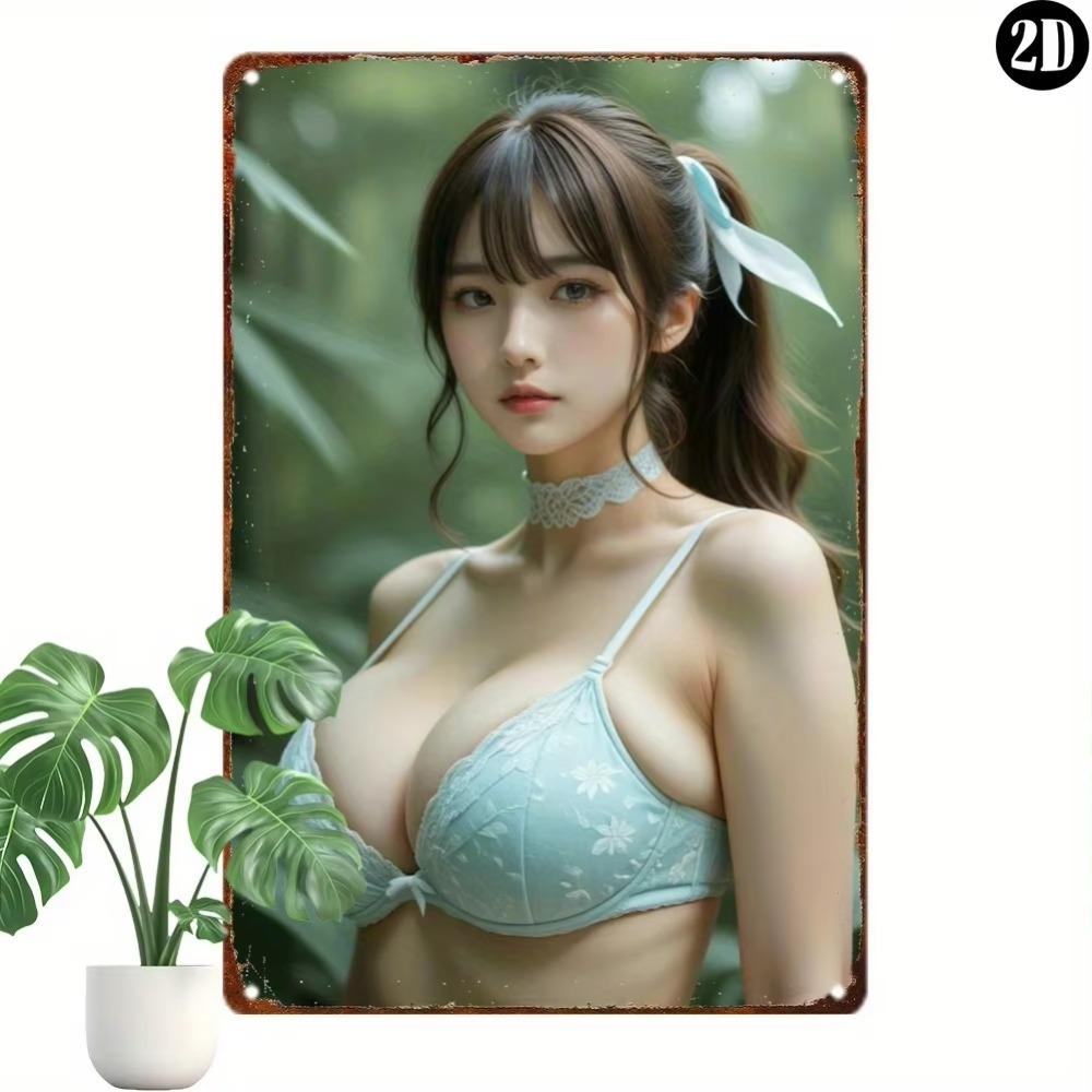 Anime Girl Metal Wall Art 8x12 Inch Retro Floral Lace Aluminum Sign Home Cafe Decor Unique Gift