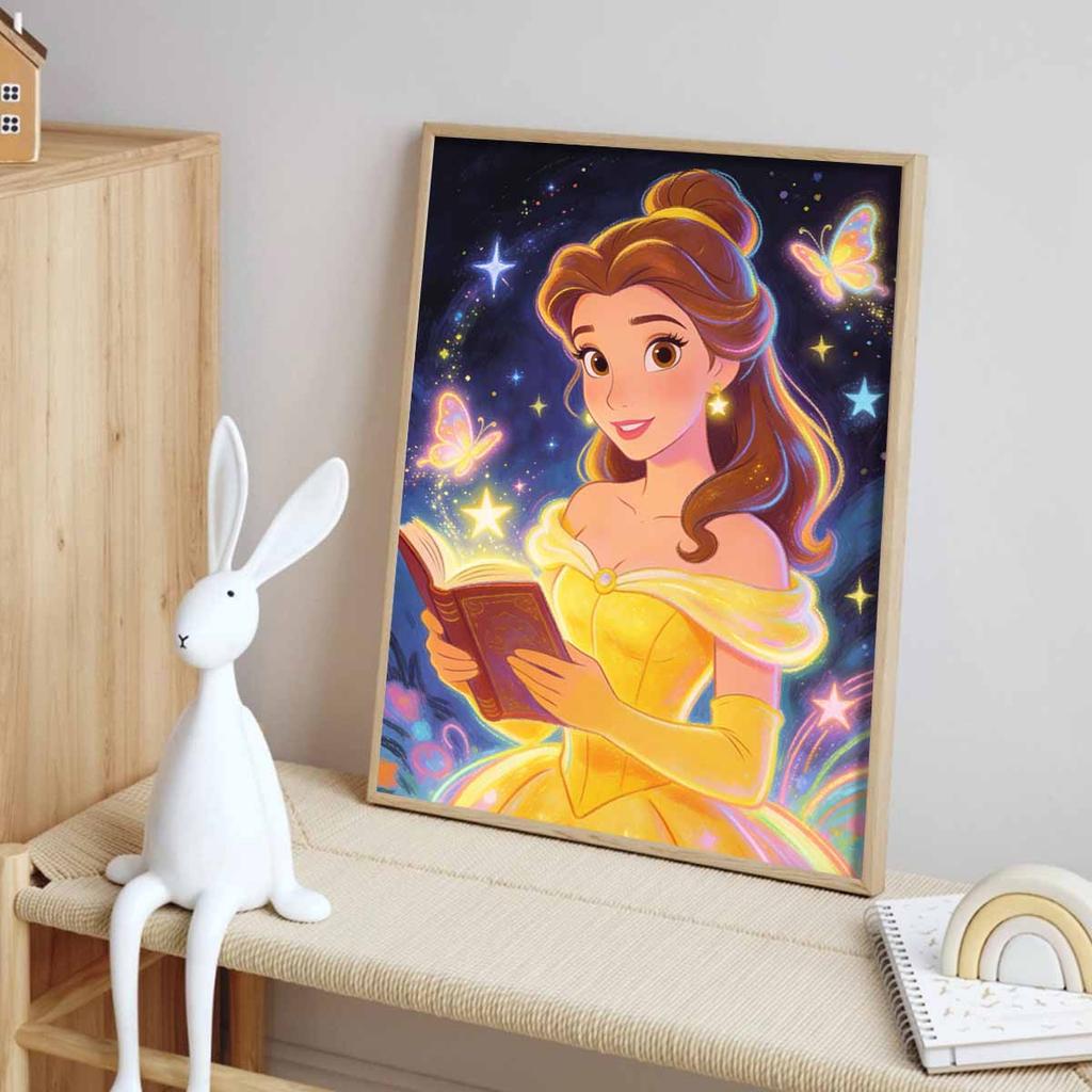 Disney 5D DIY All Diamond Art Painting Kit with Belle Reading a Book and Butterflies Home Decor Gift