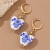 Fashion Blue and White Porcelain Pendant Charm Romance Gold Plated Stainless Steel Women Zircon Gifts