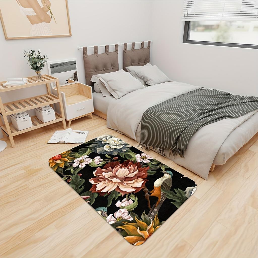 3D Flower Bird Print Soft Kitchen Rug Anti-Fatigue Kitchen Rug Waterproof Non-Slip Rugs Set Runner Rug Bedside Rug Absorbent Carpet For Kitchen KTY