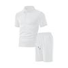 Mens Casual Two Piece Outfit Waffle Knit Short Sleeve Polo Shirt And Drawstring Shorts Set