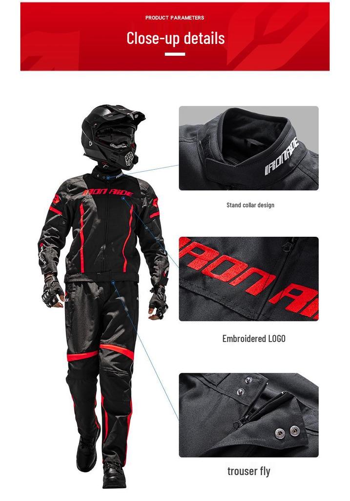 Męski kombinezon motocyklowy na cztery pory roku: Ciepła, Oddychająca, Wodoodporna Kurtka i Wiatroszczelne Spodnie.
