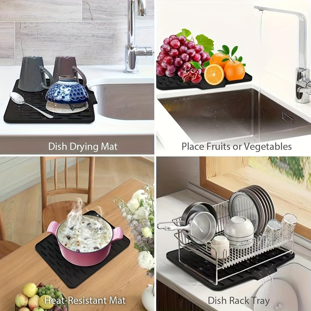 Kitchen Silicone Drain Mat with Built-in Drainage Design, Easy to Clean, Suitable for Countertops, Sinks, Refrigerators