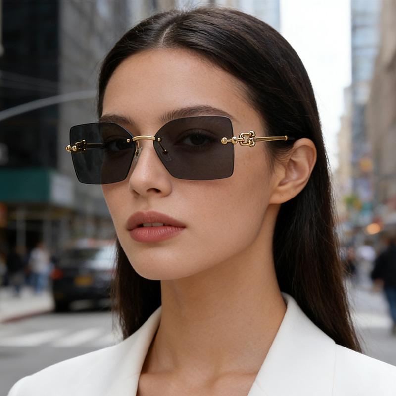 New Square Metal Frameless Sunglasses for Men and Women Fashion Trendy Outdoor Sunscreen Sunshade Glasses