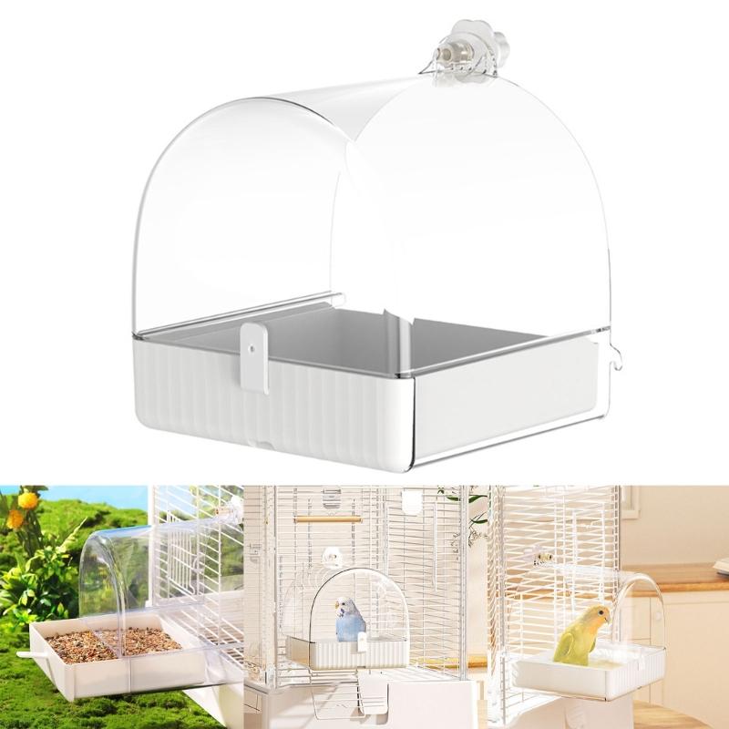 Pet Bird Bath Tub Clear Bathing Tub Parrot Bathtub Parrot Shower Box Bathtub with Bottom Drawer 7''