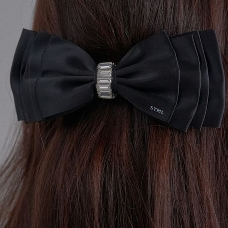 SORRY TOO MUCH LOVE Crystal Buckle Satin Ribbon Hairpin_Black