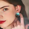 Vintage Blue Snowflake Glass Ear Studs with 925 Silver Needles - Versatile Temperament Style for Women