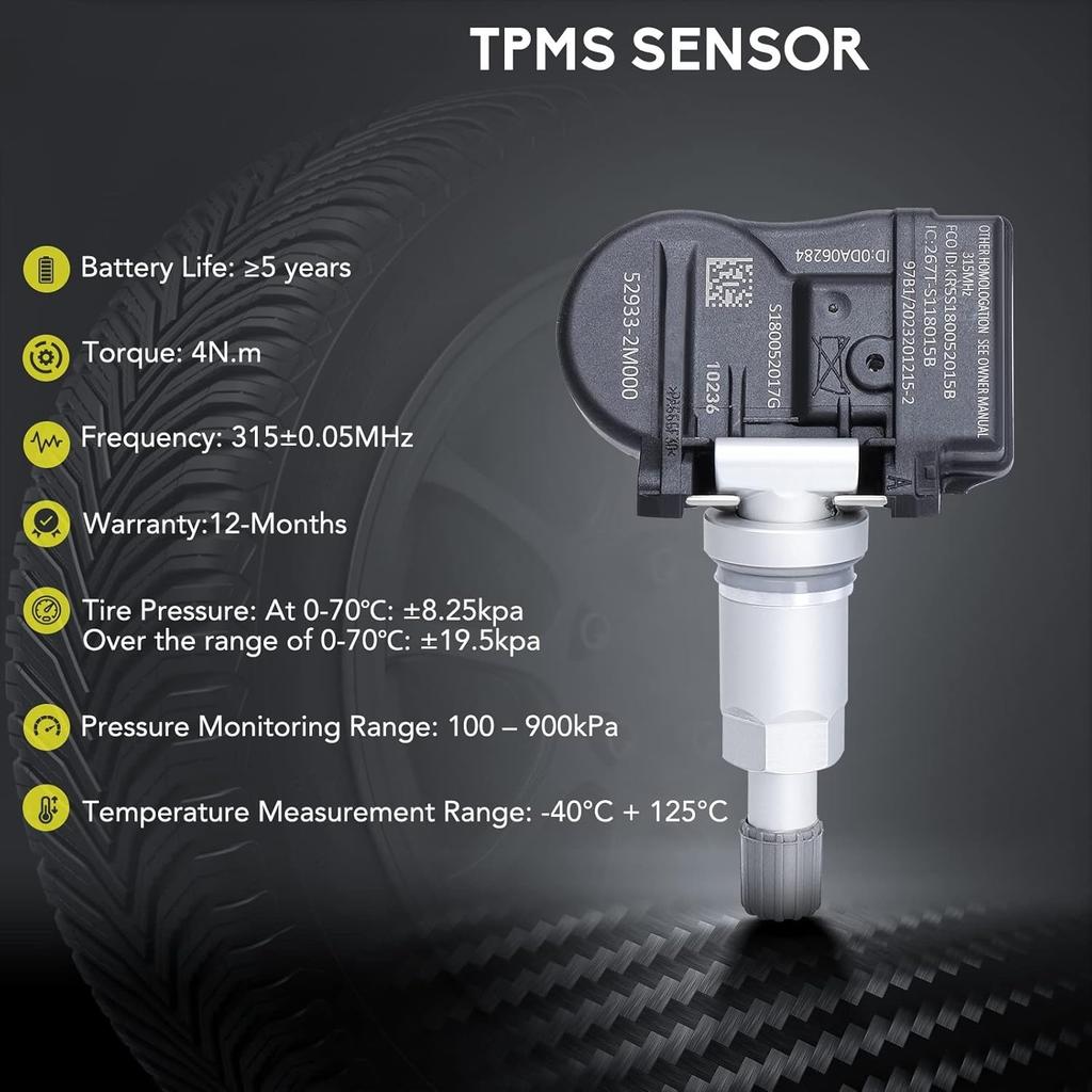 529332M000 315MHZ TPMS Reifendrucksensor Passend für Kia & Hyundai, Kia Soul Forte Optima Sorento Hyundai Accent Elantra GT Touring Sonata 529332M550
