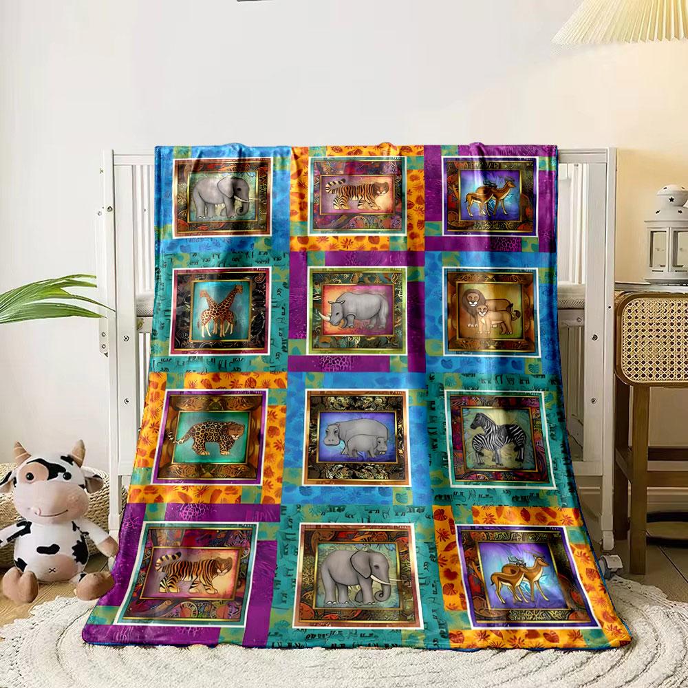 Jungle Safari Animal Patchwork Blanket bedroom Blanket for Livingroom Couch lunch break Soft throw for Friend's festival Gift