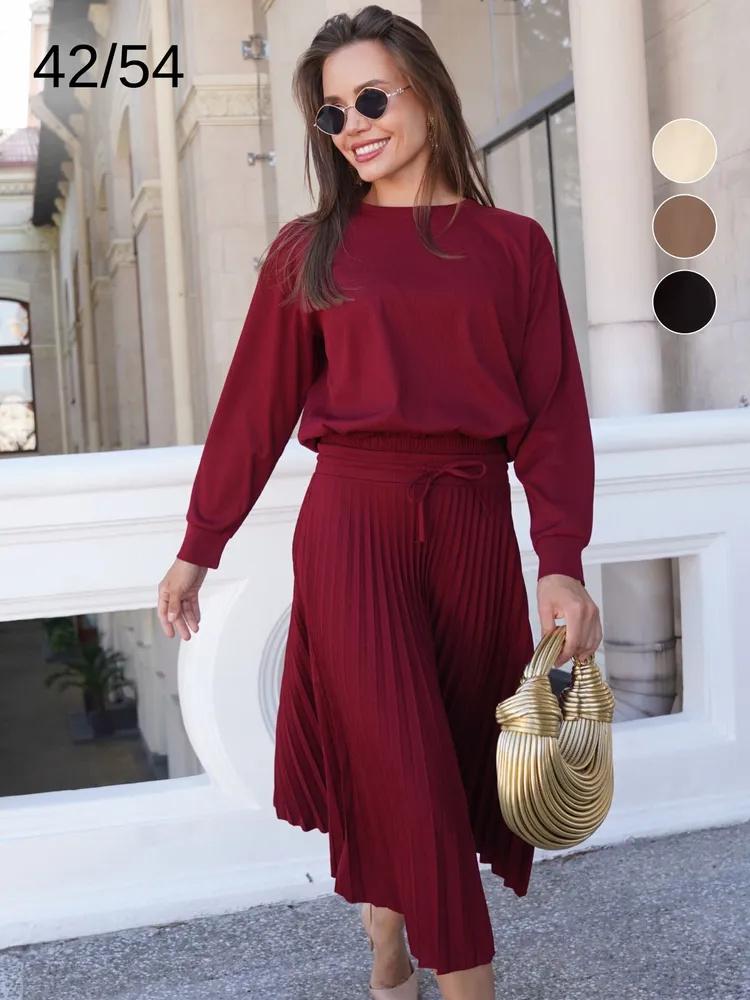 Long-sleeved Pleated Skirt Suit Fashionable Casual Two-piece Suit