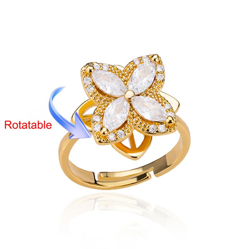 Vierblattklee Drehbare Angstringe für Frauen Goldfarbe Verstellbarer Edelstahl Ehering Ästhetischer Schmuck Geschenk anillos