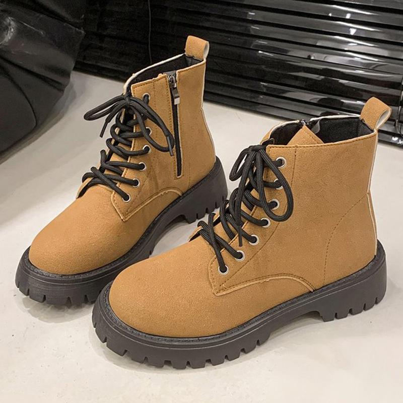 Fashion Lace Up Decoration Boots for Women Autumn Winter Korean Faux Suede High Top Ankle Boots Woman Zipper Platform Booties Mujer