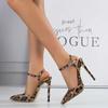 Temperament Pointed Leopard Print 12CM Thin Heels Sandals Cover Toe  Patent Leather Buckle Strap Stilettos Women Shoes Summer