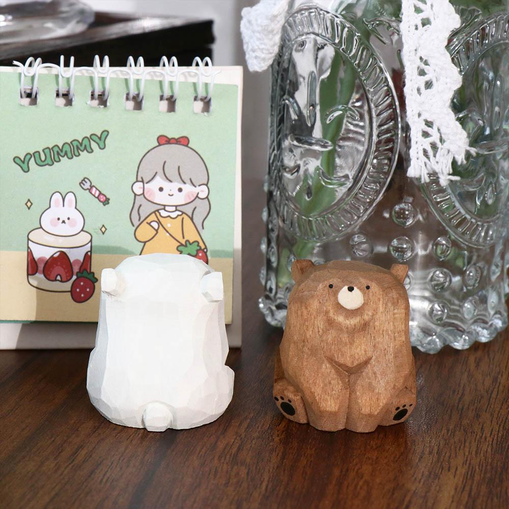 Solid Wood Polar Bear Ornament Hand Carved Mini Bear Statue Wooden Bear Figurines  Outdoor