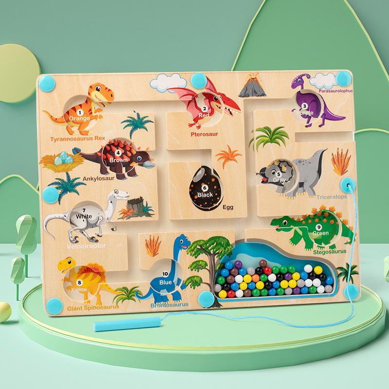 Early Education Wood Magnetic Color Classification Dinosaur Traffic Labyrinth Walking Beads Table Games Puzzle Enlightenment Toys