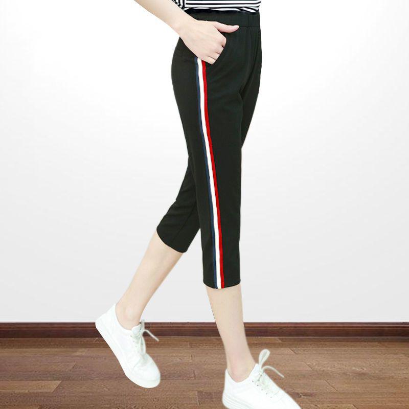 

2026 Spring-Summer Women s Side Stripe Slimming Straight-Leg Casual Black Pants, Plus Size Available M (Recommended 70-90 jin)