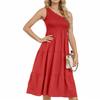 Summer Dresses For Women One Shoulder Sleeveless Smocked Sundress Fashion Flowy A Line Beach Boho Midi Dress