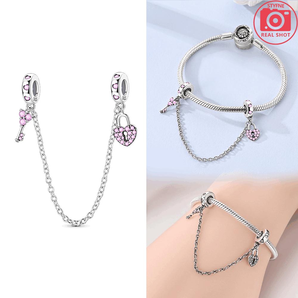 Pink Gemstone Golden Bow Tie Heart Original Copper Chain Bead Fit Bracelet Women Valentine'S Day Gift Jewelry Diy Accessory