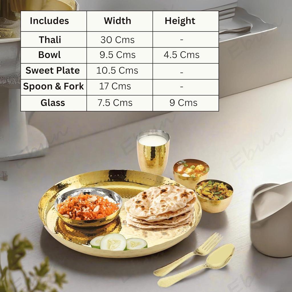 Heavy Gauge Stainless Steel Dinner Set | Gold PVD Plated Steel Thali Set | Stainless Steel Dinner Set for Kitchen | Pack of 1