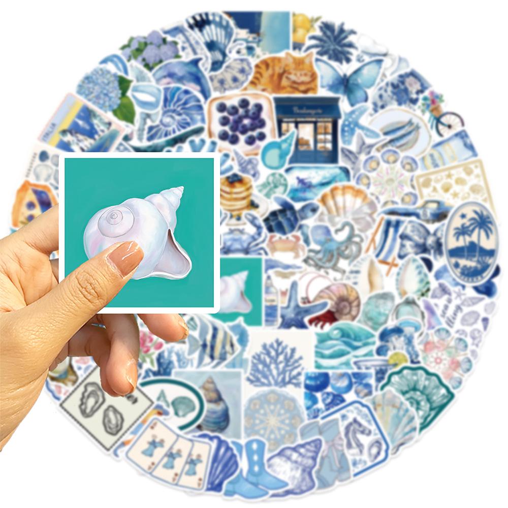 10/30/50/100pcs Blue Mediterranean Art Graffiti Stickers Vintage INS Aesthetic Decals DIY Stationery Phone Waterproof Sticker