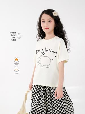 You Jia Meng Girls' Pure Cotton Short-Sleeve T-Shirt - Stylish Summer Casual Wear