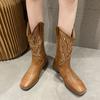 New Style High Boots Embroidery Retro Handmade Women's Boot Western Cowboy Pointed Toe Boot Hand Stitching Outdoor Women's Shoes