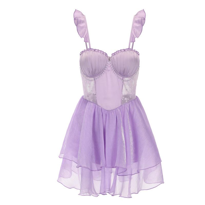 Satin Sleep Dress Short Skirt With Bust Padding For Women