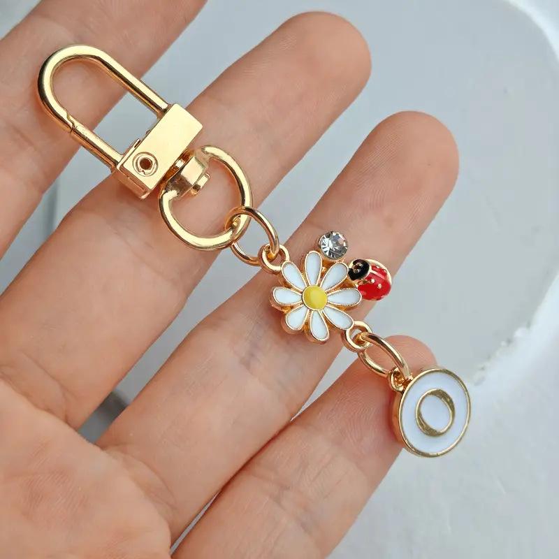 Ladybug A-Z Alphabet Pendants Keyring Initials 26 Letters Keychains Handbag Ornaments Diy Girls Kids Jewelry Gifts