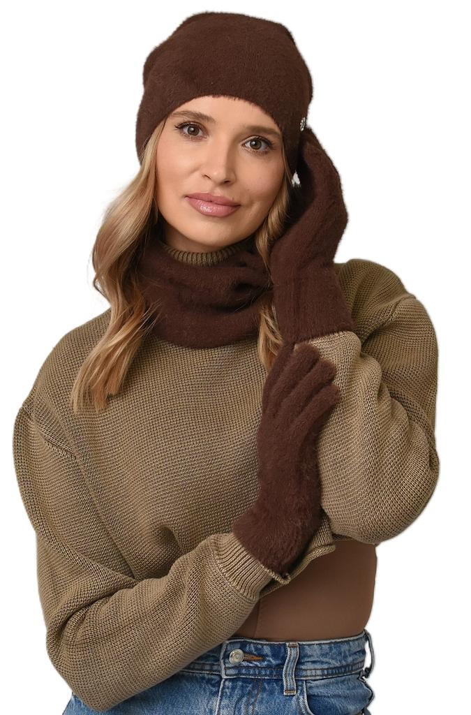 Women'S Set Hat + Scarf - Tube Set Winter Warm Chocolate Uni