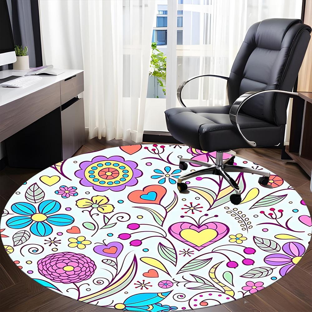 1pc Floral Heart Pattern Chair Carpet for Office Non Slip, Machine Washable Rug for Office, Room Holiday Decor for Christmas, Birthday Polyester