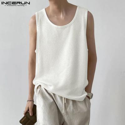 Summer Men O Neck Sleeveless Texture Casual Loose Tank Tops