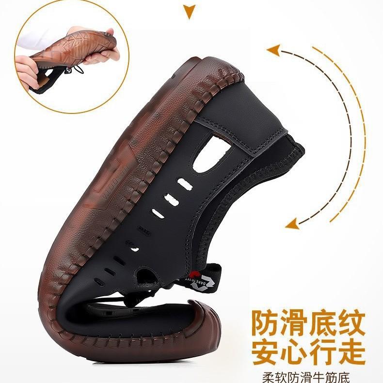 Men's shoes new foreign trade beef tendon sole low-top one-pedal casual men's shoes Doudou shoes breathable hollow men's sandals