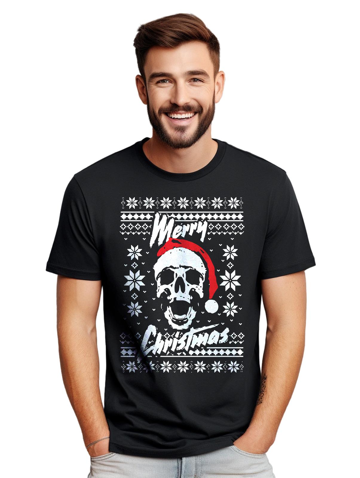 Skull Hat Xmas T-Shirt Mens Womens Tees Top - Funny and Festive! Unisex Printed Design, 100% Cotton. 3XL