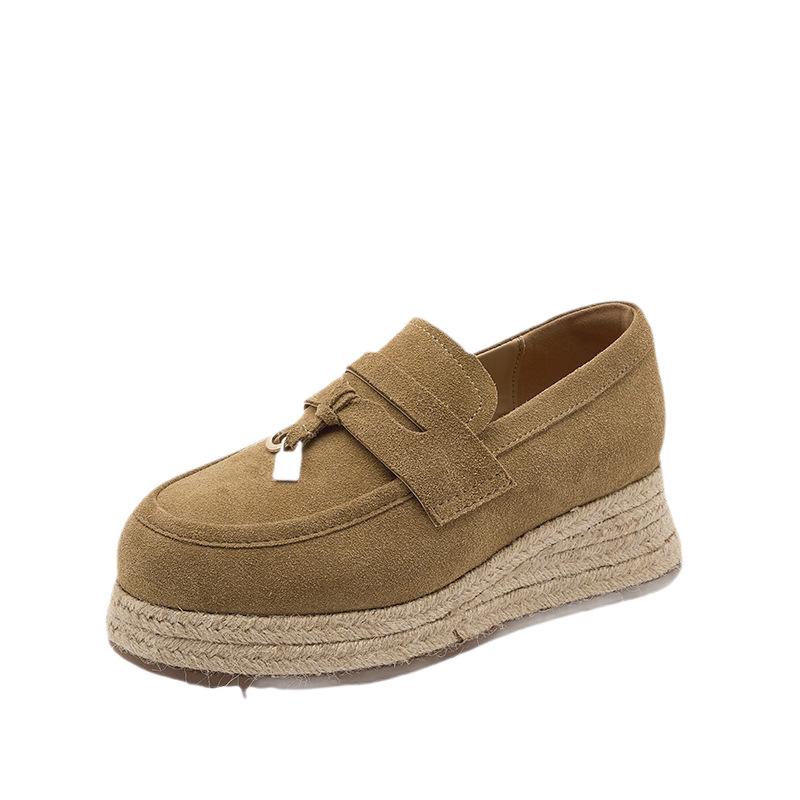 Spring platform loafers women's retro one-pedal matte leather heightening 6 single shoes casual shoes